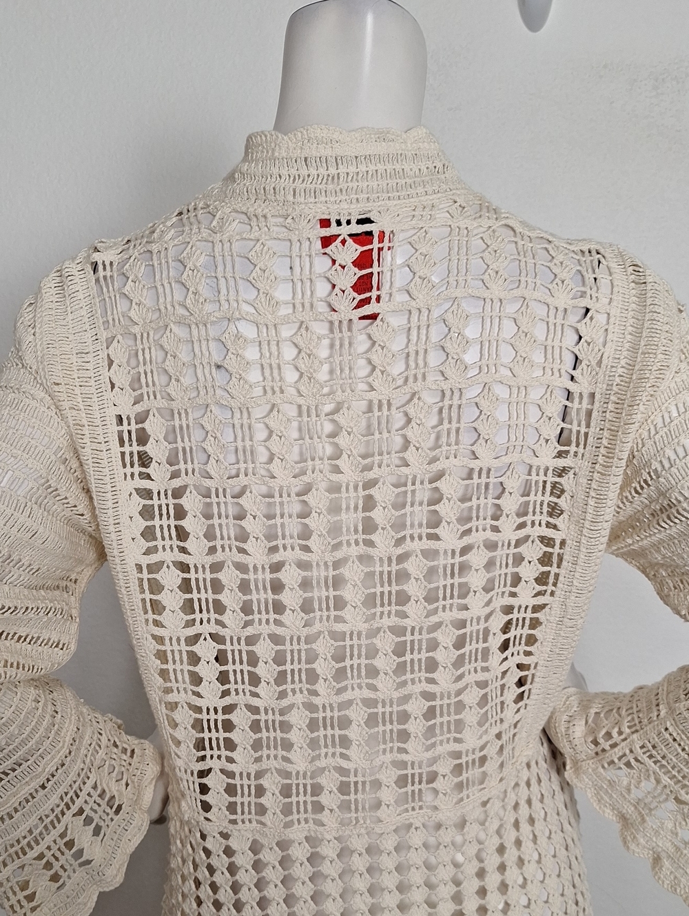 V. Christina Cream Crochet Floral Embroidered Cottagecore Open Cardigan Size L - Picture 8 of 13